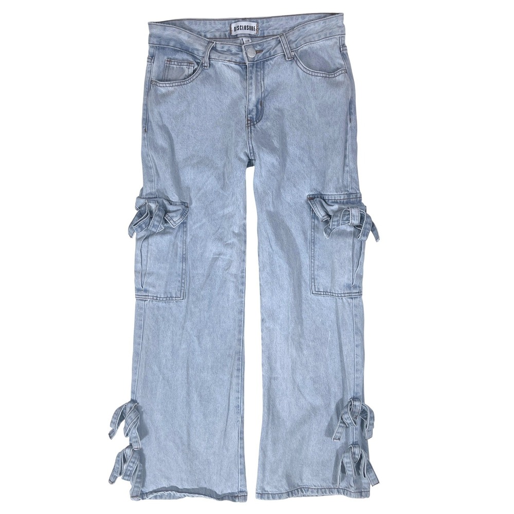 DISCLOSURE Wide Leg Cargo Jeans 6 7 28 Bows Coquette Y2K Baggy 90s Retro Cyber